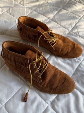 Ulla Johnson Brown Suede Fringe Moccasin Boots